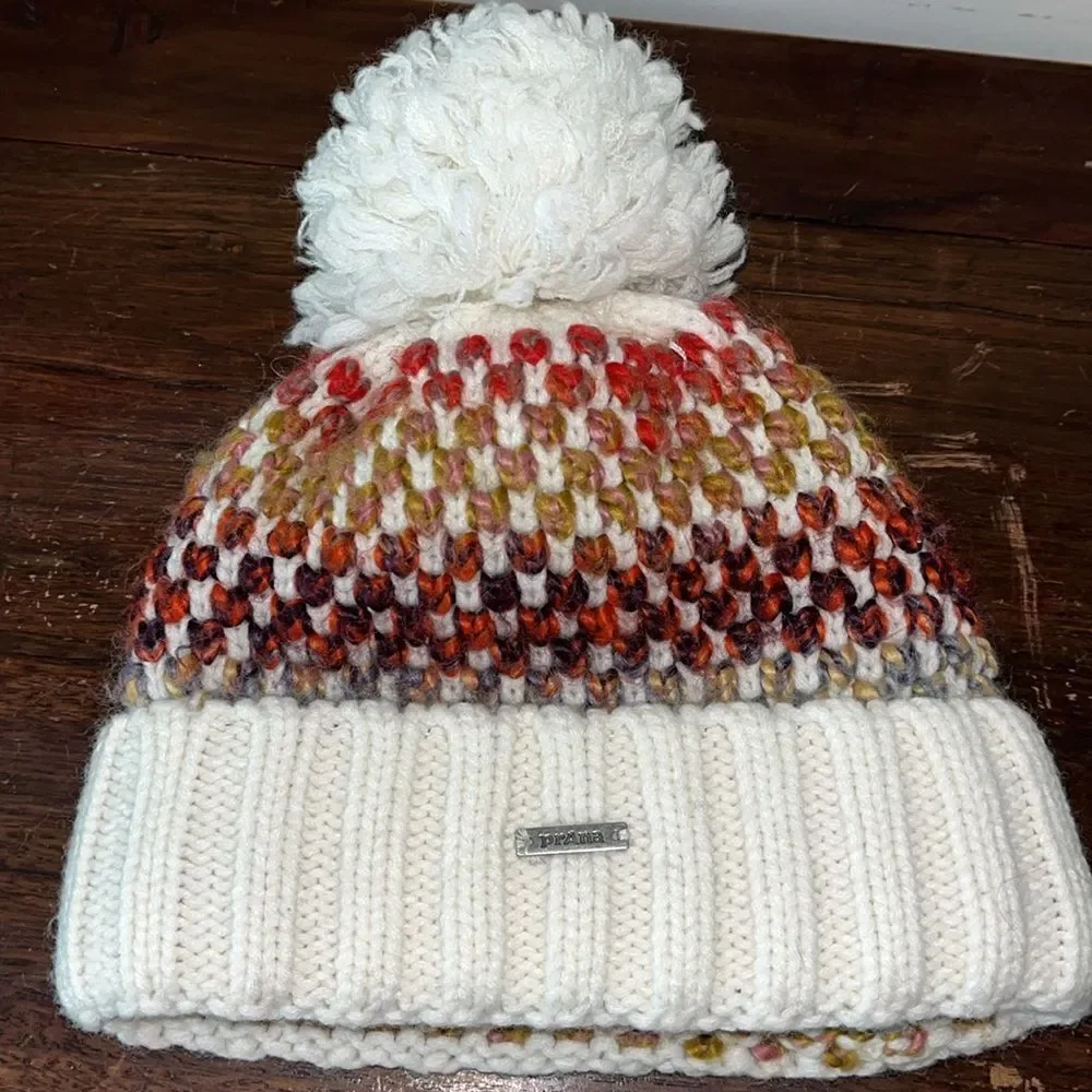 prAna Beanie Women's Chunky Knit Hat W Pom Rainbow check acrylic Blend